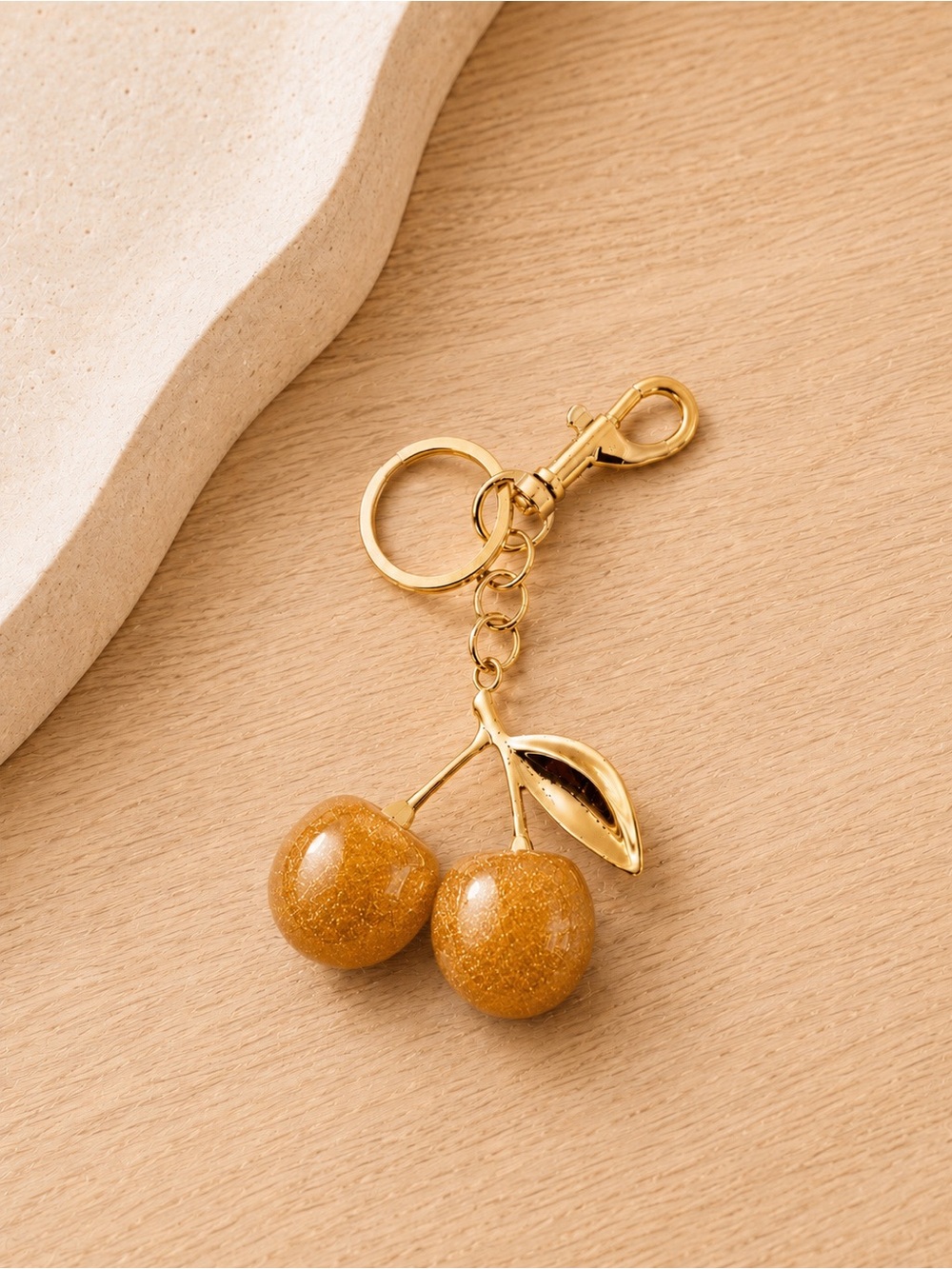 Gold Cherry Keychain Charm